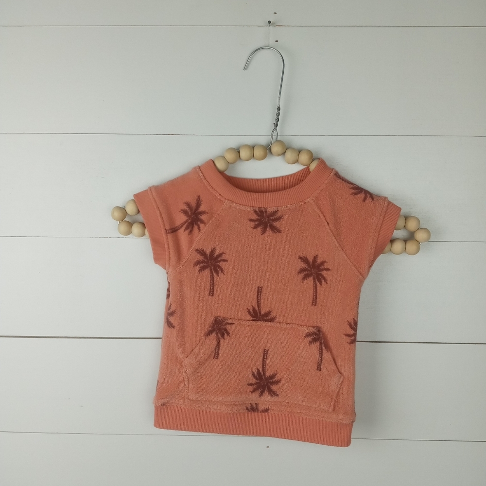 Old Navy girls size 12-18 mos orange palm tree terrycloth sleeveless top pocket